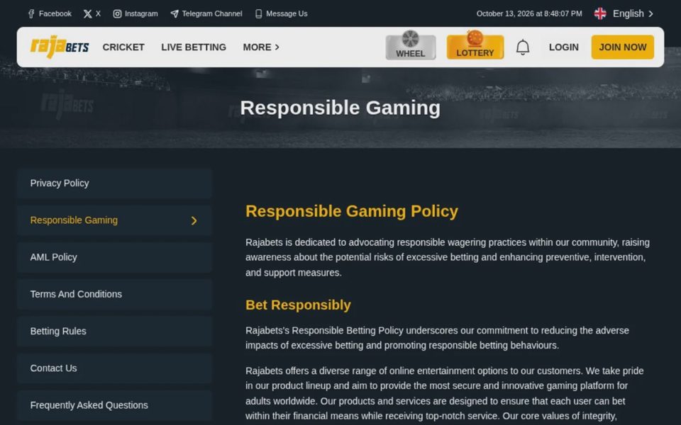 Ответственная игра на Rajabets