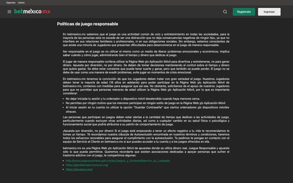 Ответственная игра на Betmexico