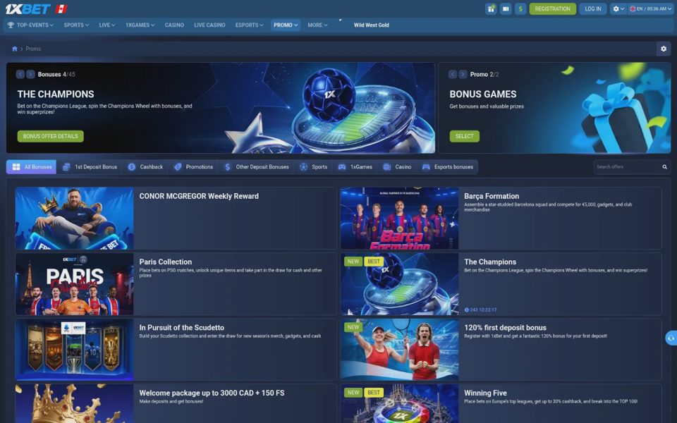 Бонусы и акции 1xBet