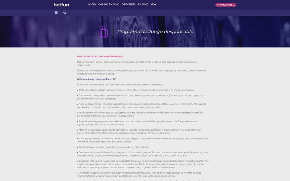 Ответственная игра на Betfun