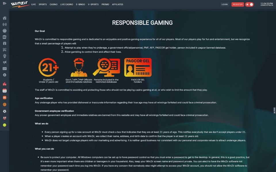 Responsible gaming at Winzir