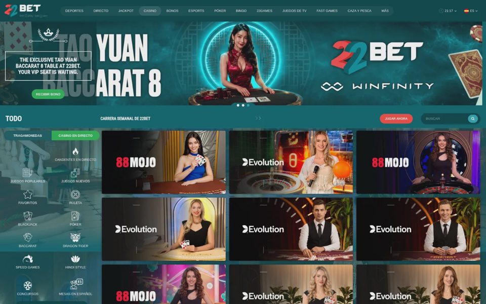 Каталог казино 22bet