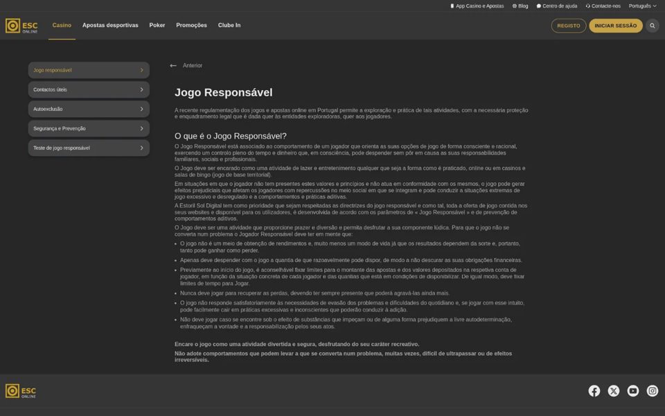 Ответственная игра на Estoril Sol Casinos