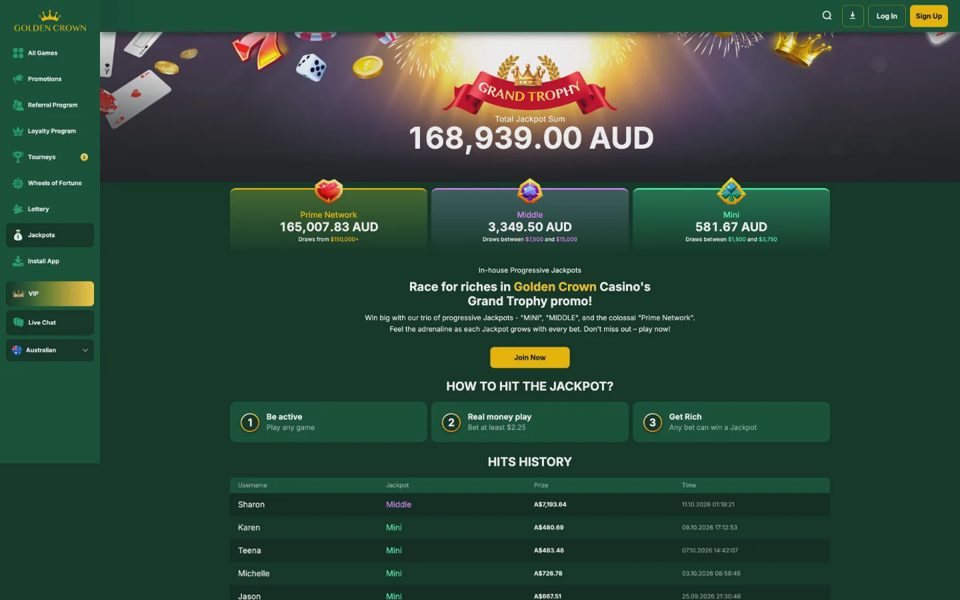 Golden Crown Casino jackpots
