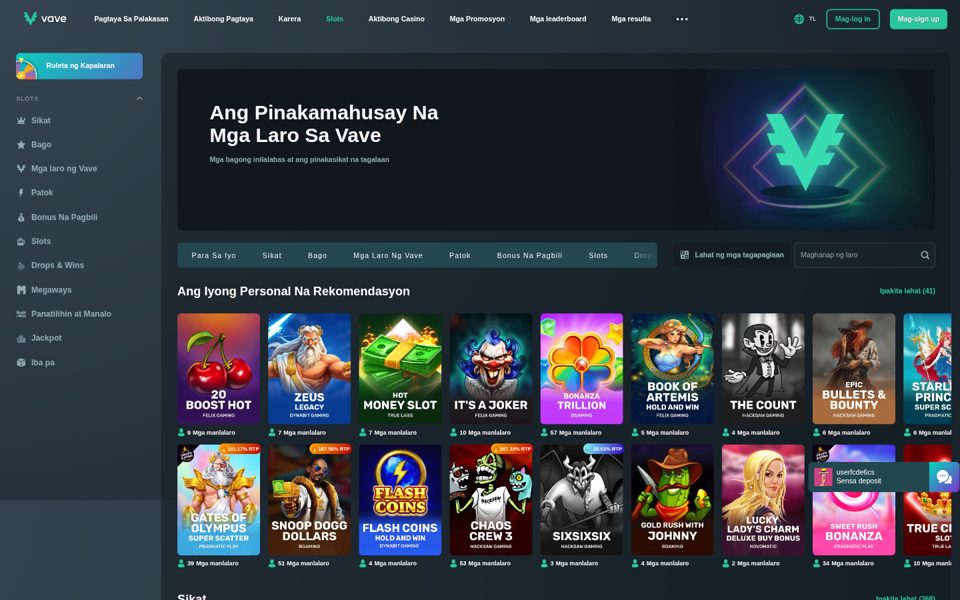 Vave casino catalog