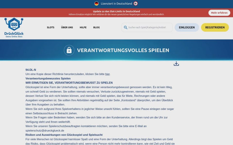 Responsible gaming at DrückGlück