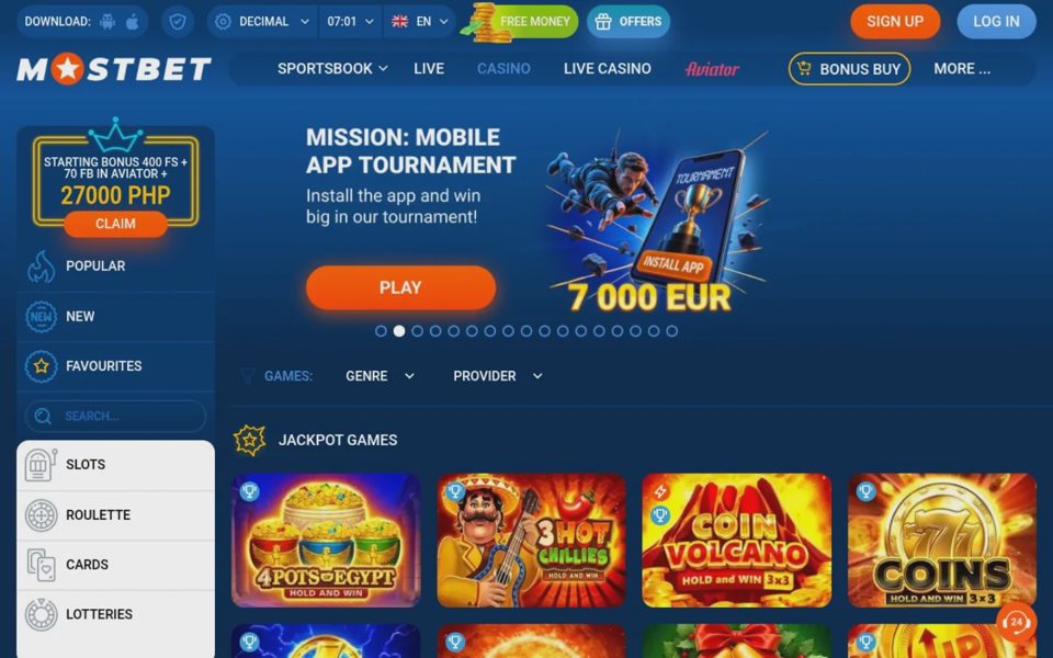 Джекпоты Mostbet
