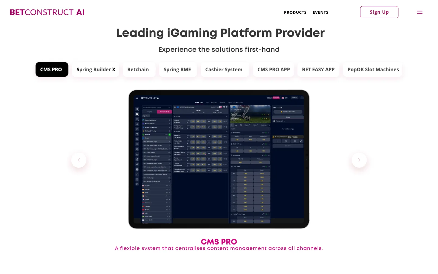 Home page of the platform BetConstruct